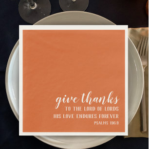 Burnt Orange Give Thanks Scripture Thanksgiving Napkin