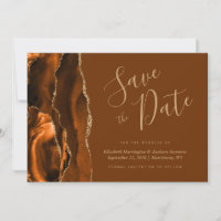 Burnt Orange Gold Agate Brown Save the Date