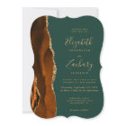Burnt Orange Gold Agate Dark Green QR Code Wedding
