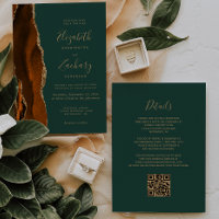Burnt Orange Gold Agate Dark Green QR Code Wedding