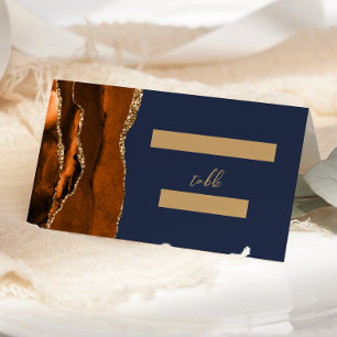 Burnt Orange Gold Agate Dark Green Wedding Place Card