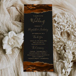 Burnt Orange Gold Agate Dark Wedding Programme<br><div class="desc">This elegant,  modern wedding program features burnt orange watercolor agate top and bottom borders trimmed with gold faux glitter. The text appears in elegant gold-coloured handwriting and copperplate fonts on an off-black background.</div>