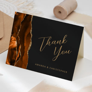 Burnt Orange Gold Agate Dark Wedding Thank You Card