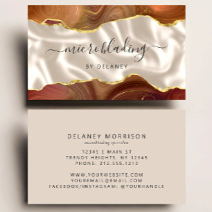 Burnt Orange Gold Agate Ivory Luxury Microblading Business Card