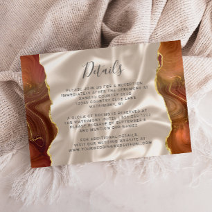 Burnt Orange Gold Agate Ivory Silk Wedding Details Enclosure Card