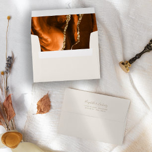 Burnt Orange Gold Agate Ivory Wedding Envelope