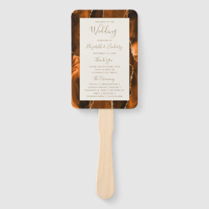 Burnt Orange Gold Agate Ivory Wedding Program Hand Fan