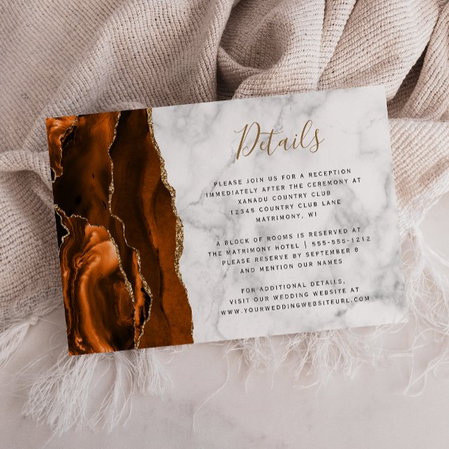 Burnt Orange Gold Agate Marble Wedding Details Enclosure Card (Creator Uploaded)