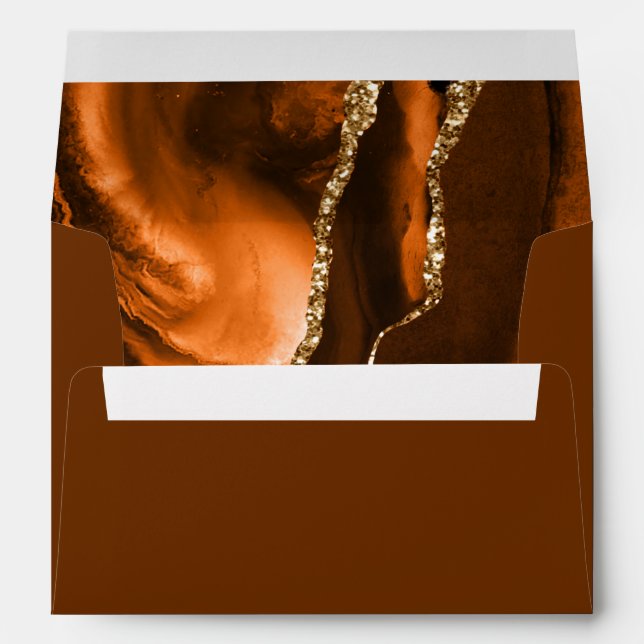 Burnt Orange Gold Agate Nutmeg Brown Wedding Envelope (Back (Bottom))