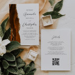 Burnt Orange Gold Agate QR Code Wedding Invitation<br><div class="desc">The left-hand edge of this elegant modern wedding invitation features a burnt orange watercolor agate border trimmed with faux gold glitter. The customisable text combines charcoal grey script and sans serif fonts on a white background. The reverse side provides space for wedding details, along with a QR code guests can...</div>