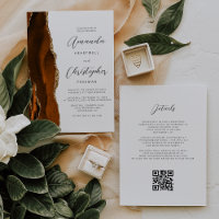 Burnt Orange Gold Agate QR Code Wedding