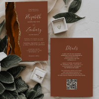Burnt Orange Gold Agate Rust QR Code Wedding