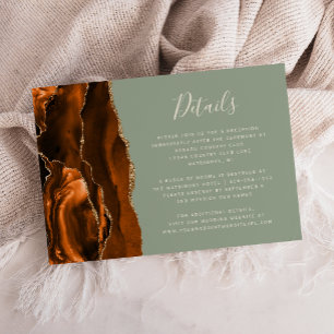 Burnt Orange Gold Agate Sage Green Wedding Details Enclosure Card