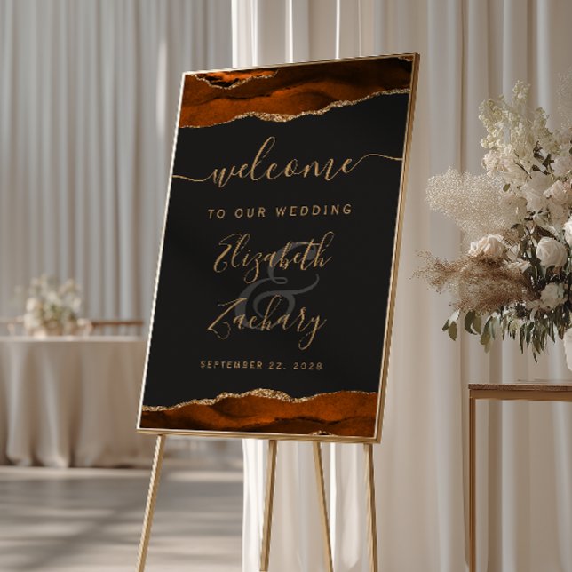 Burnt Orange Gold Agate Vertical Wedding Welcome Poster (Creator Uploaded)