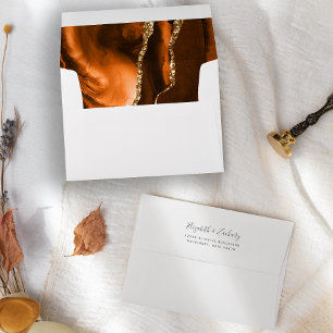 Burnt Orange Gold Agate Wedding Envelope
