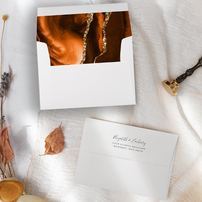 Burnt Orange Gold Agate Wedding Envelope (Creator Uploaded)