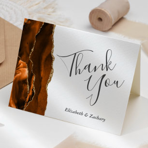 Burnt Orange Gold Agate Wedding Thank You Card