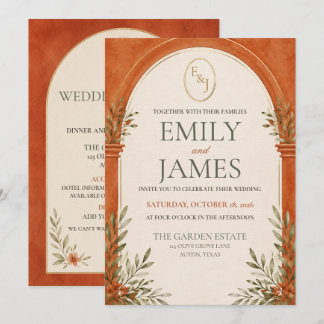 Burnt Orange Gold Arch Wedding Invitation