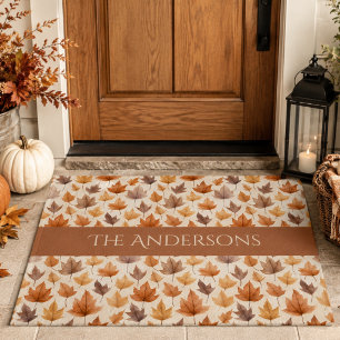 Burnt Orange Gold Brown Family Name Fall Leaves Doormat