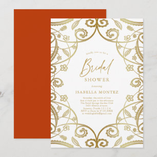 Burnt Orange Gold Floral Lace Bridal Shower Invitation