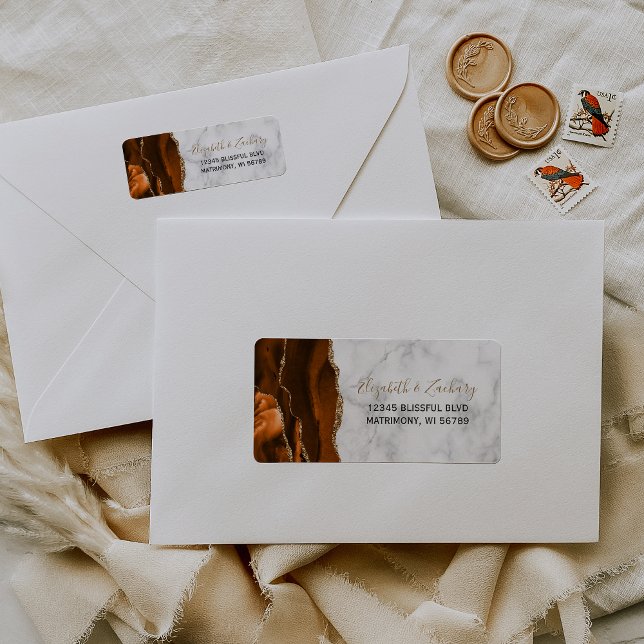 Burnt Orange Gold Marble Wedding Return Address (Creator Uploaded)