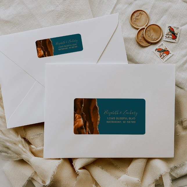 Burnt Orange Gold Teal Wedding Return Address (Creator Uploaded)