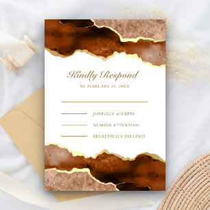 Burnt Orange Gold Terracotta Agate Marble Wedding RSVP Card
