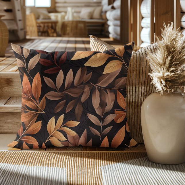 Burnt Orange Golden Yellow Brown Leaves Autumn Cushion (Creator Uploaded)