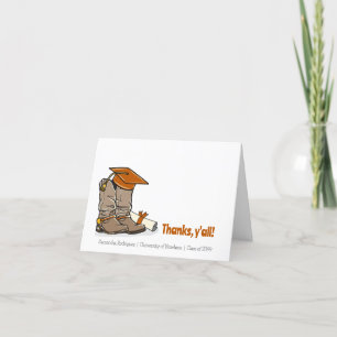 Burnt Orange Graduation Cap and Cowboy Boot Thank You Card