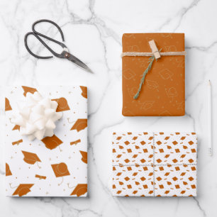 Burnt Orange Graduation Cap Toss Wrapping Paper Sheet
