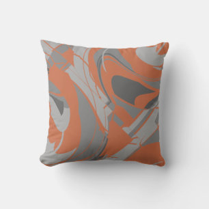Burnt Orange Gray Charcoal Abstract Swirling Motif Cushion