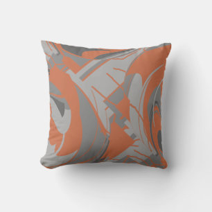 Burnt Orange Gray Charcoal Lush Leaf Art Swirls Cushion