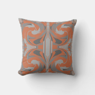 Burnt Orange Gray Charcoal Swirling Large Mosaics Cushion
