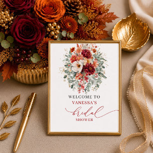 Burnt orange greenery autumn bridal shower welcome poster