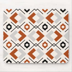 Burnt orange grey and beige geometric pattern mouse pad