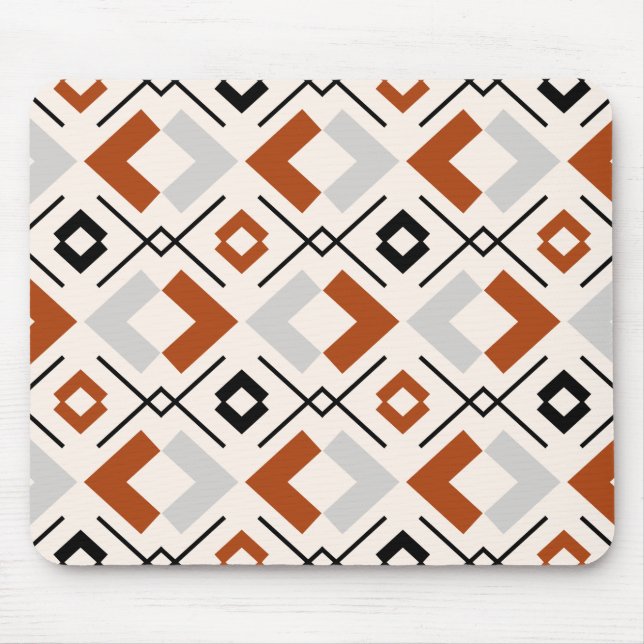 Burnt orange grey and beige geometric pattern mouse pad (Front)