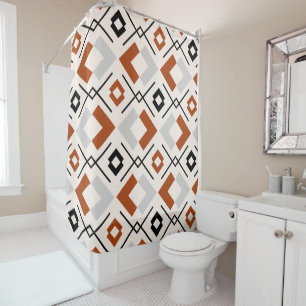 Burnt orange grey and beige geometric pattern shower curtain