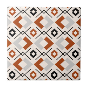 Burnt orange grey and beige geometric pattern tile