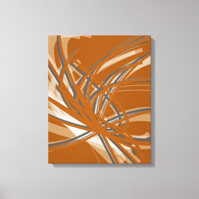 Burnt Orange & Grey Artistic Abstract Ribbons Canvas Print (Front)