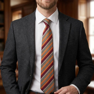 Burnt Orange Grey Charcoal Burgundy Multi-Stripe Tie