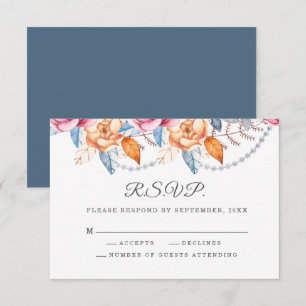 Burnt Orange Grey Watercolor Floral Wedding RSVP  Card