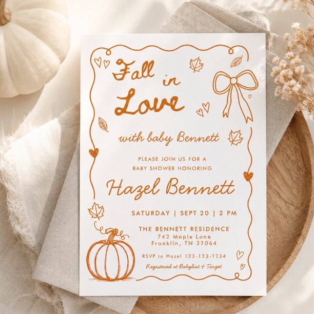 Burnt Orange Hand Drawn Fall In Love Baby Shower Invitation (Creator Uploaded)