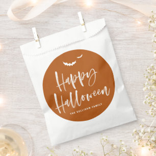 Burnt Orange Happy Halloween Brush Calligraphy Favour Bags