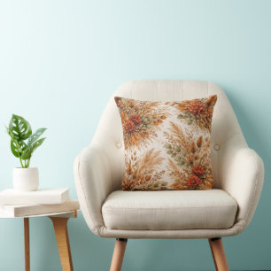 Burnt Orange Harvest Boho Floral Pattern Cushion