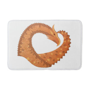 Burnt orange heart dragon on white bath mat