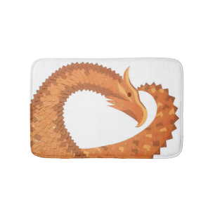 Burnt orange heart dragon on white bath mat