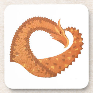 Burnt orange heart dragon on white coaster