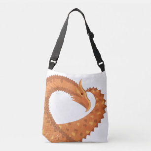 Burnt orange heart dragon on white crossbody bag