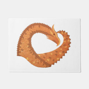 Burnt orange heart dragon on white doormat