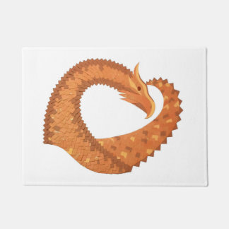 Burnt orange heart dragon on white doormat